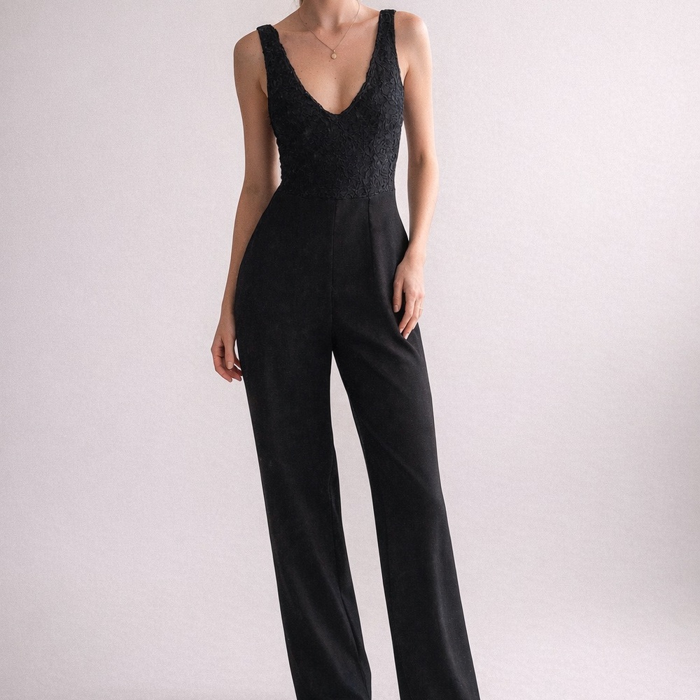 miami Black Lace V-Neck Wide-Leg Jumpsuit